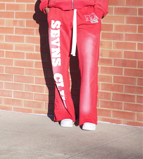red flared joggers still in stock